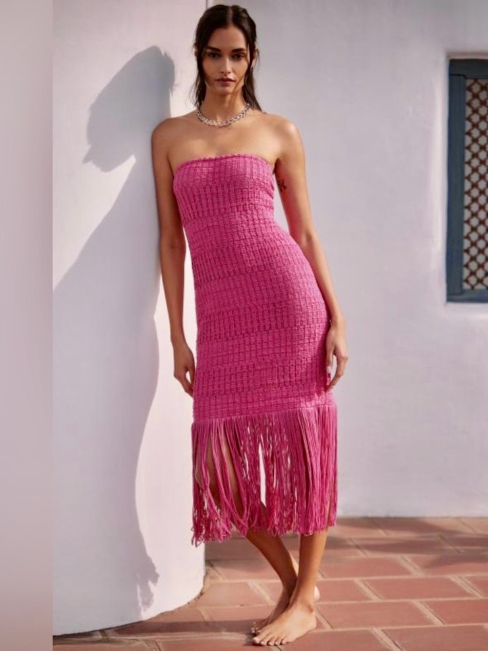 Anthropologie Celandine Strapless Fringe Midi